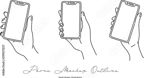 スマホを持つ手の手描きイラストセット