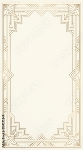Elegant golden art deco vintage border frame on cream background with geometric ornamental template rectangular decorative