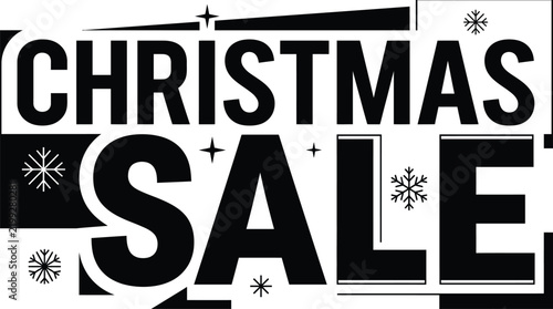 Bold black and white typography design for a christmas sale promotional banner or retail marketing event