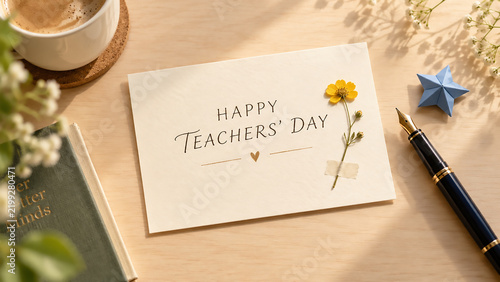 Happy Teachers Day Thank You Card on Elegant Desk