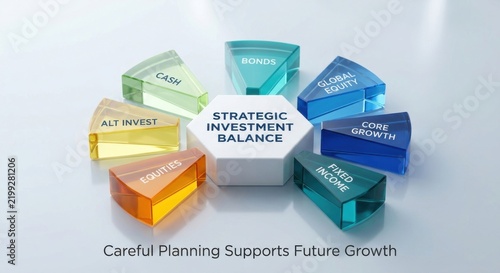 Strategic Investment Balance Concept: Acrylic Wedges Representing Portfolio Allocation