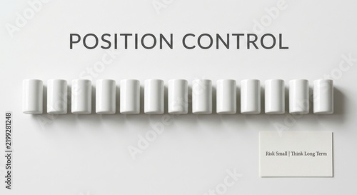 Strategic Position Control Concept with Row of White Cylinders and Text