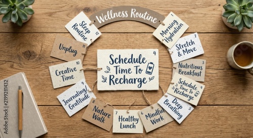 Wellness Routine Planning Cards Arranged for Self-Care and Recharge