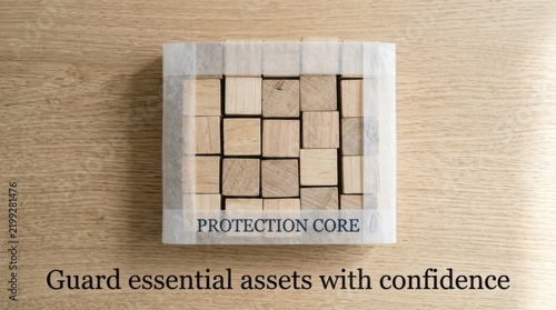 Wooden Cubes Form Protection Core Pattern on Textured Surface