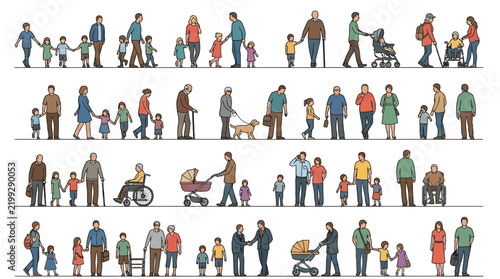 architectural elevation people scale figures and diverse entourage characters for section design blueprint