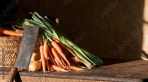 Farm Fresh Produce with Weathered Kitchen Cleaver