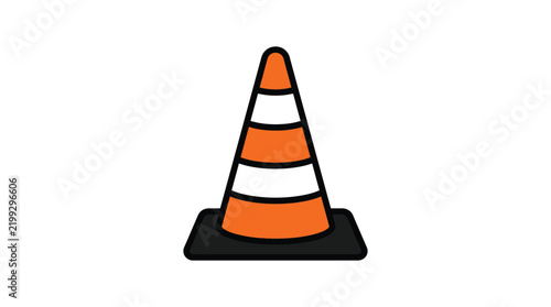 Orange traffic cone with black base is a flat vector silhouette
