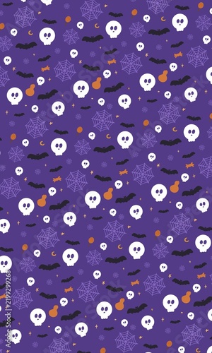 Whimsical Halloween Skull and Spider Web Seamless Pattern