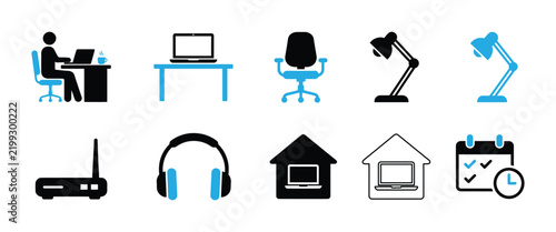 Remote work icon set vector editable stroke