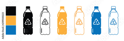 Plastic bottle recycling icon set vector editable stroke