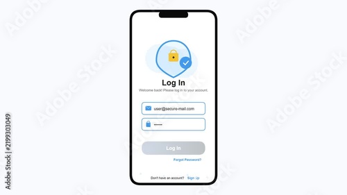 Mobile phone screen showing secure login interface with email typing