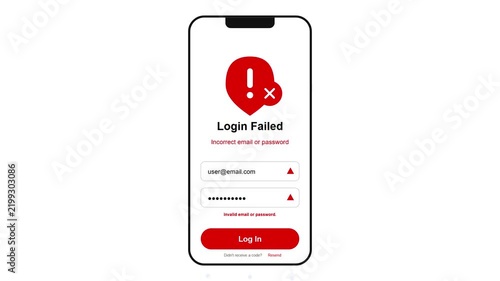 Smartphone App Login Failed Error Screen Interface Animation