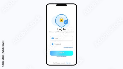 Mobile phone showing user account login form interface with security lock icon
