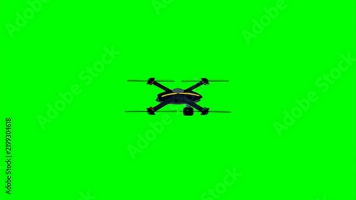 Modern quadcopter drone flying on green screen background