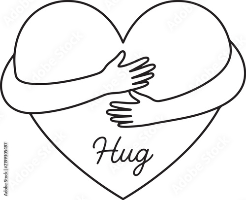 Hug icon with heart shape and arms for love, care, support, and emotional connection concept