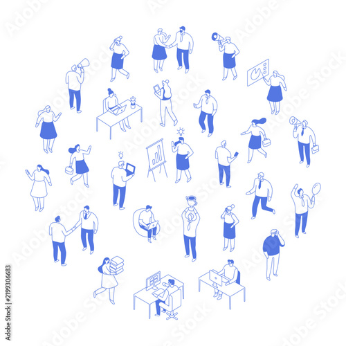 Line art vector isometric business people bundle isolated on white background