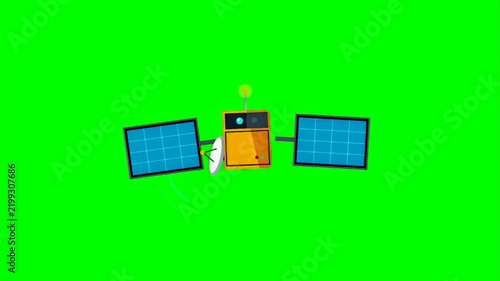 Cartoon Satellite Orbiting in Space on Green Screen