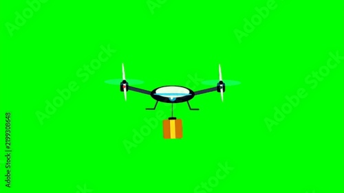 Delivery Drone Flying with Package on Green Screen
