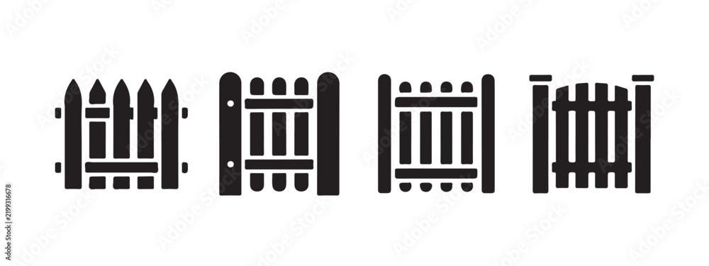 Obraz premium Black fence and gate silhouette vector collection for garden or property borders.