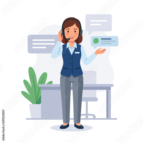 Friendly Female Customer Service Representative with Headset in Office Environment