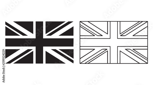 united kingdom flag silhouette with line art vector icon featuring uk