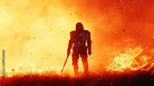 Fiery silhouette figure