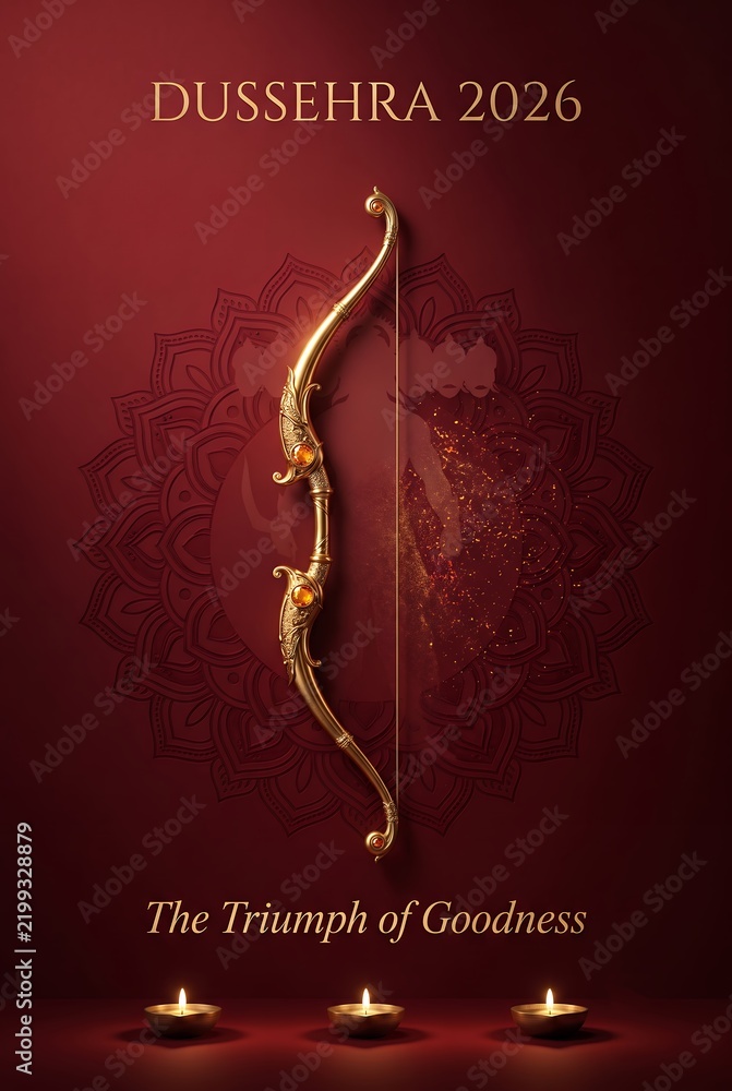 Obraz premium Golden Bow and Arrow for Dussehra Festival Poster