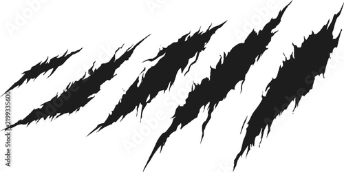 Black Grunge Claw Scratch Marks Set with Distressed Texture, Rough Scratches, Ink Strokes and Isolated White Background Vector.