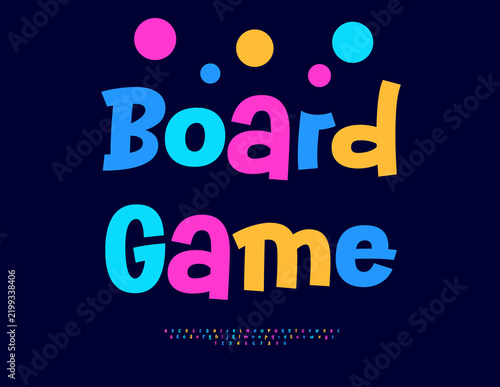 Vector Creative icon Board Game. Bright Plauful Font. Artistic set of Funny Colorful Alphabet Letters and Numbers.