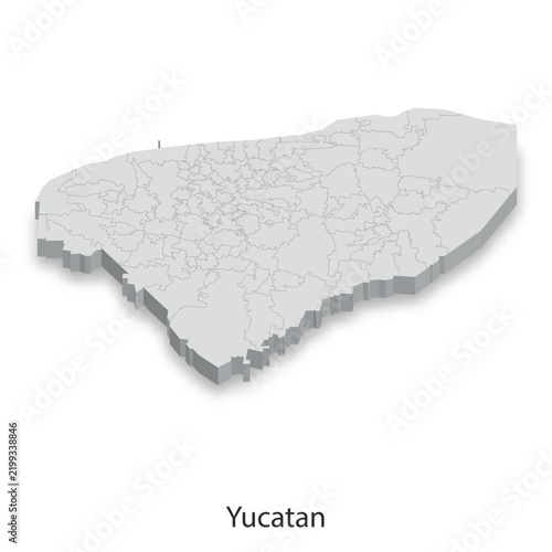 3D Map of Yucatan State, Mexico - Administrative Divisions
