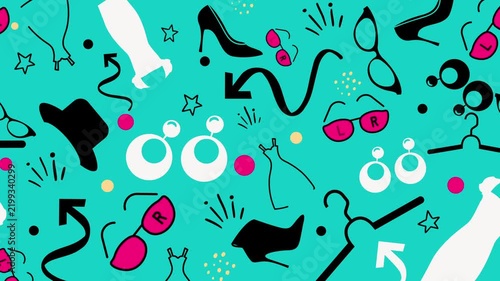 Hand Drawn Shopping Seamless Pattern with Retail Icons and Abstract Background