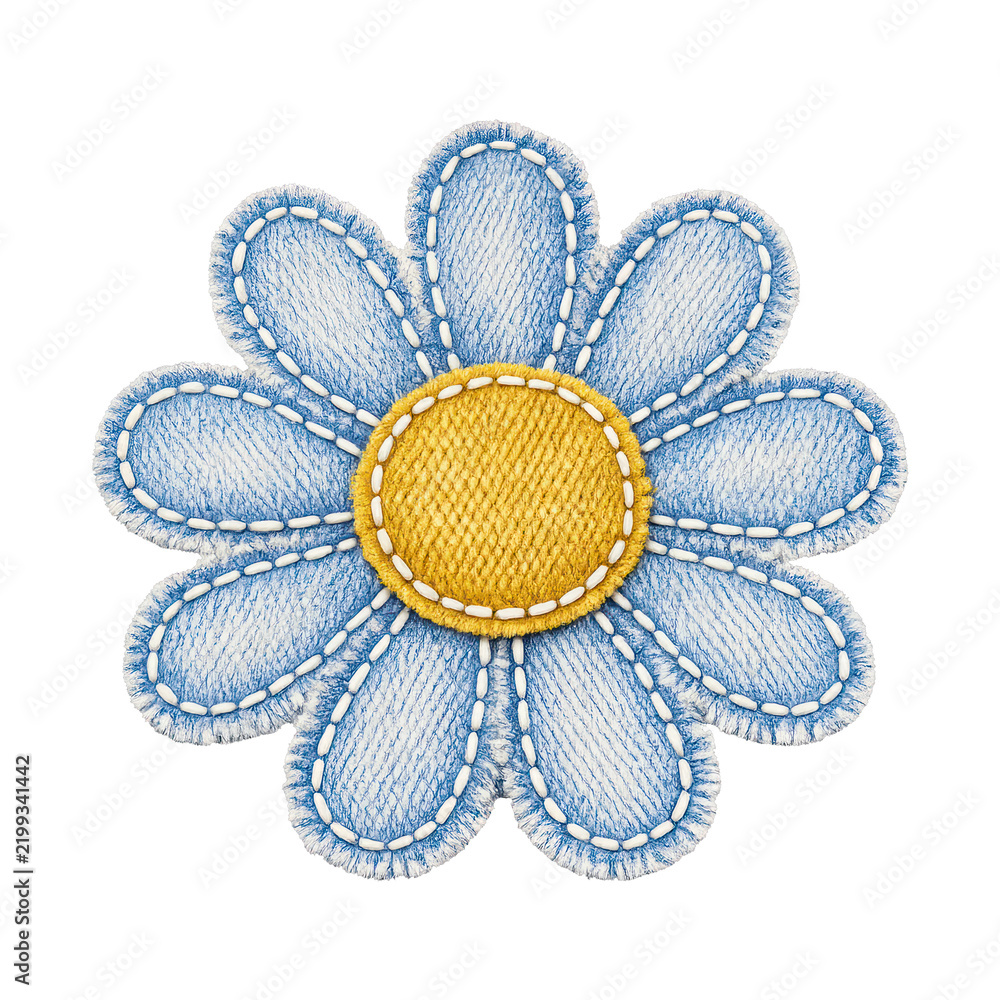 Obraz premium PNG Embroidered denim daisy patch.