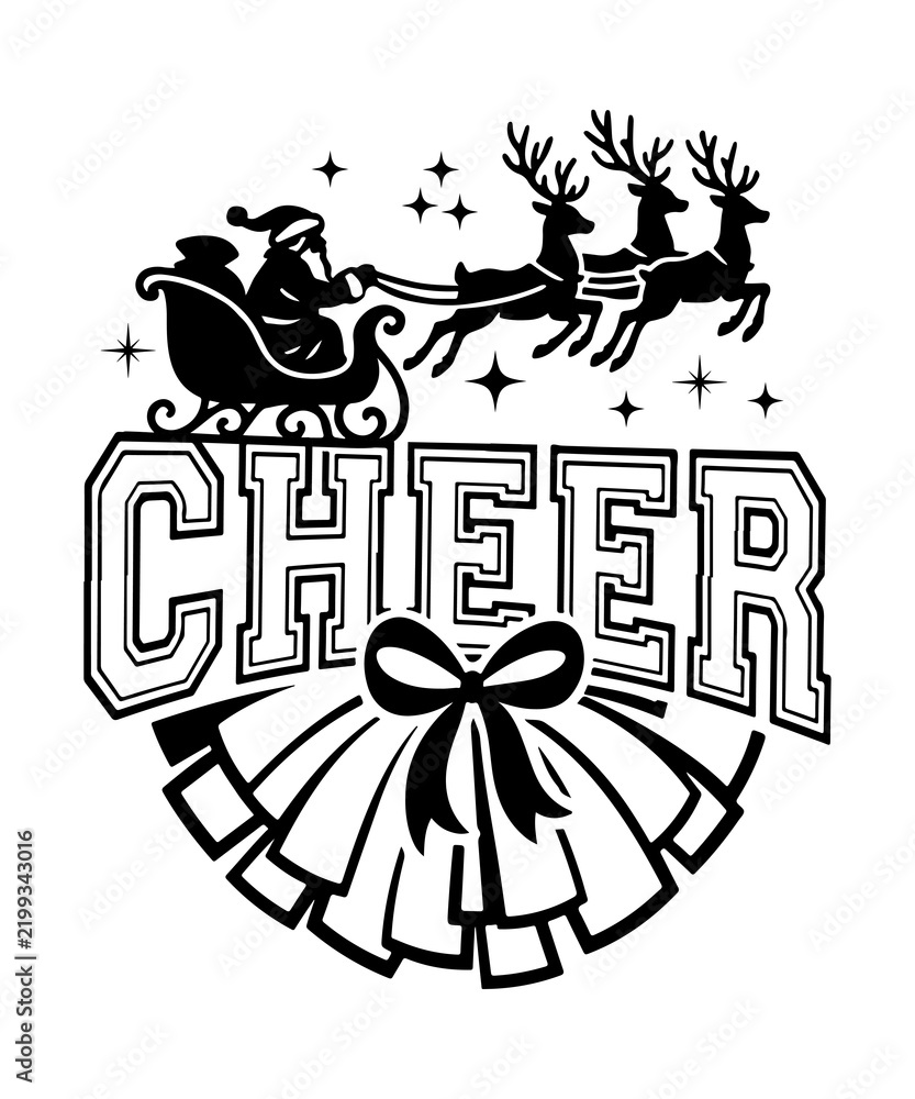 Fototapeta premium Christmas Cheer Lettering with Santa Sleigh and Reindeer 