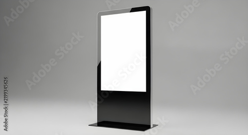 Vertical Digital Kiosk Display Stand with Blank White Screen Template for Interactive Advertising and Professional Commercial Information Signage