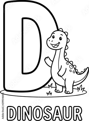 Letter D is for dinosaur educational alphabet coloring page