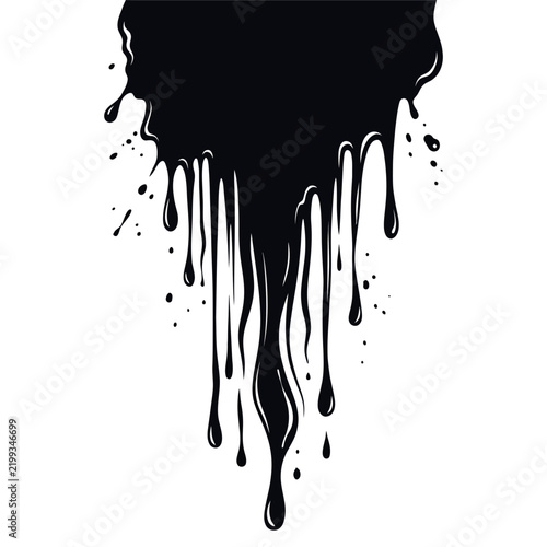 Black Liquid Paint Drip Illustration with Abstract Grunge Style