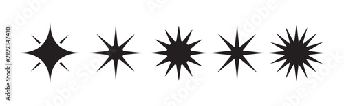 Minimalist black starburst and sparkle shapes vector collection for modern creative graphic design.