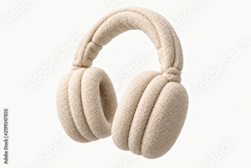 Cream boucle fleece headphones side angled view on white