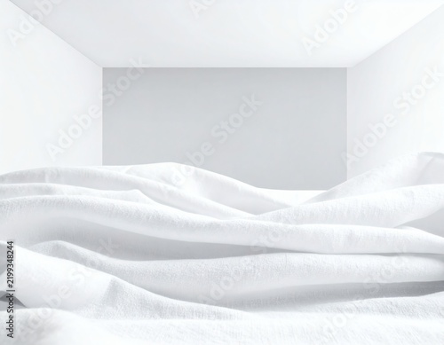 Minimalist White Fabric Landscape in a Clean Room Setting.