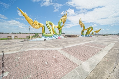 the naga statue at nong khai, a city at mekong river in north est thailand.
