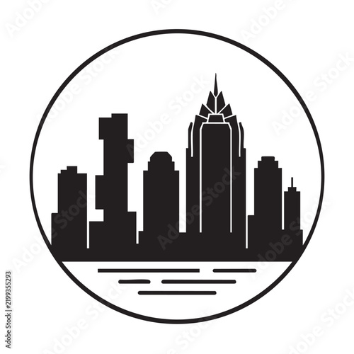 Black and white austin city skyline silhouette in circle frame logo isolated on white background