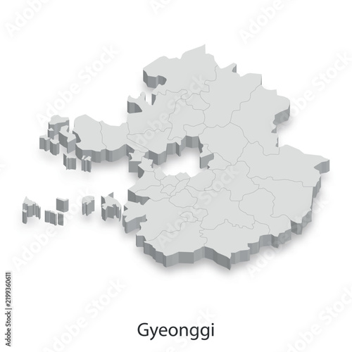 3D Map of Gyeonggi Province, South Korea - Administrative Divisions