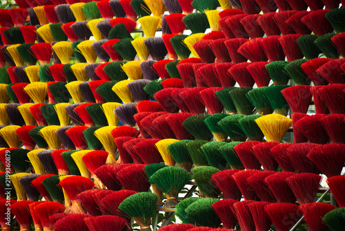 Colorful incense sticks in the craft village of Quang Phu Cau. Natural background.