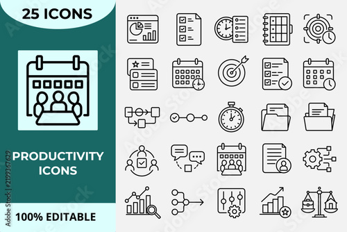 Business Productivity and Task Management Outline Icons.