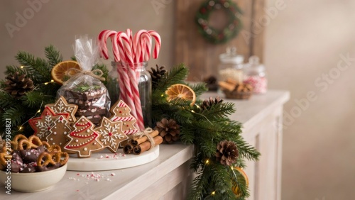 Christmas holiday treats decorating white table surface