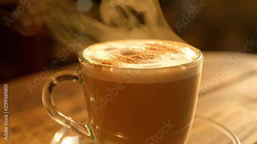 Coffee Cup Aromatic Steaming in cozy cafe setting