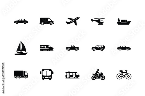 Transportation Icons Set Of Vehicles Vector Black Glyph Elements