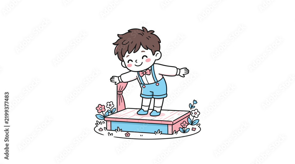 Fototapeta premium Boy Taking A Bow Cartoon Vector Illustration