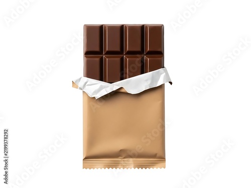 A single dark chocolate bar partially unwrapped from its gold foil wrapper