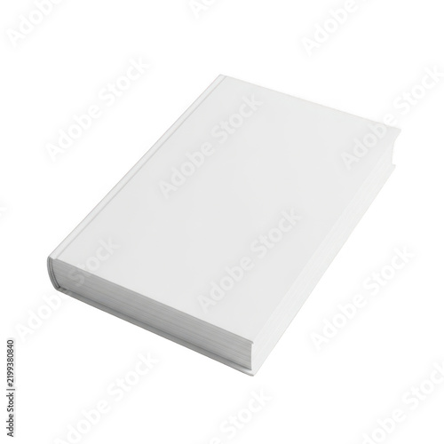 Blank white book with hard cover standing upright isolated on transparent background